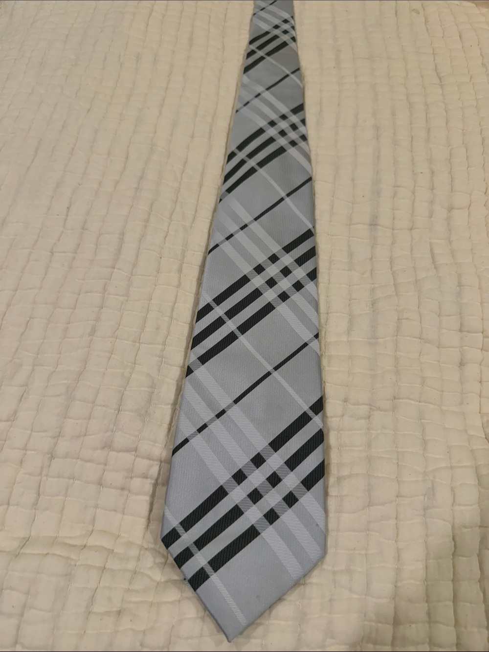Burberry Black and Gray Plaid Silk Tie